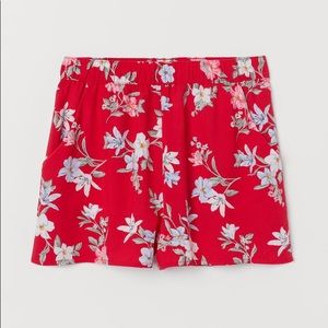 Red floral shorts